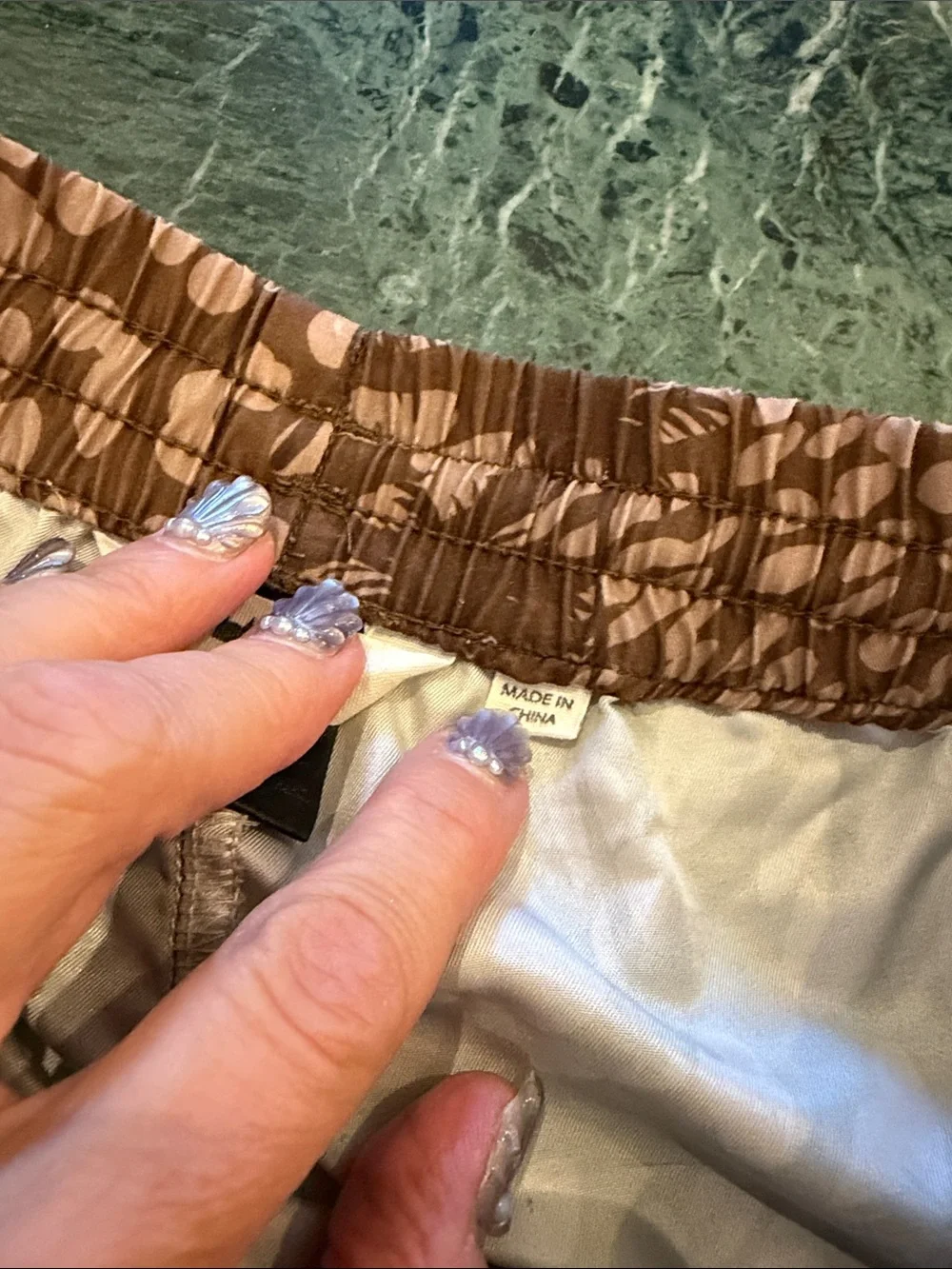 🤎 Munster Brown and Tan Palm Print Kids (12) Swim Trunks (needs sewing love) 🤎
